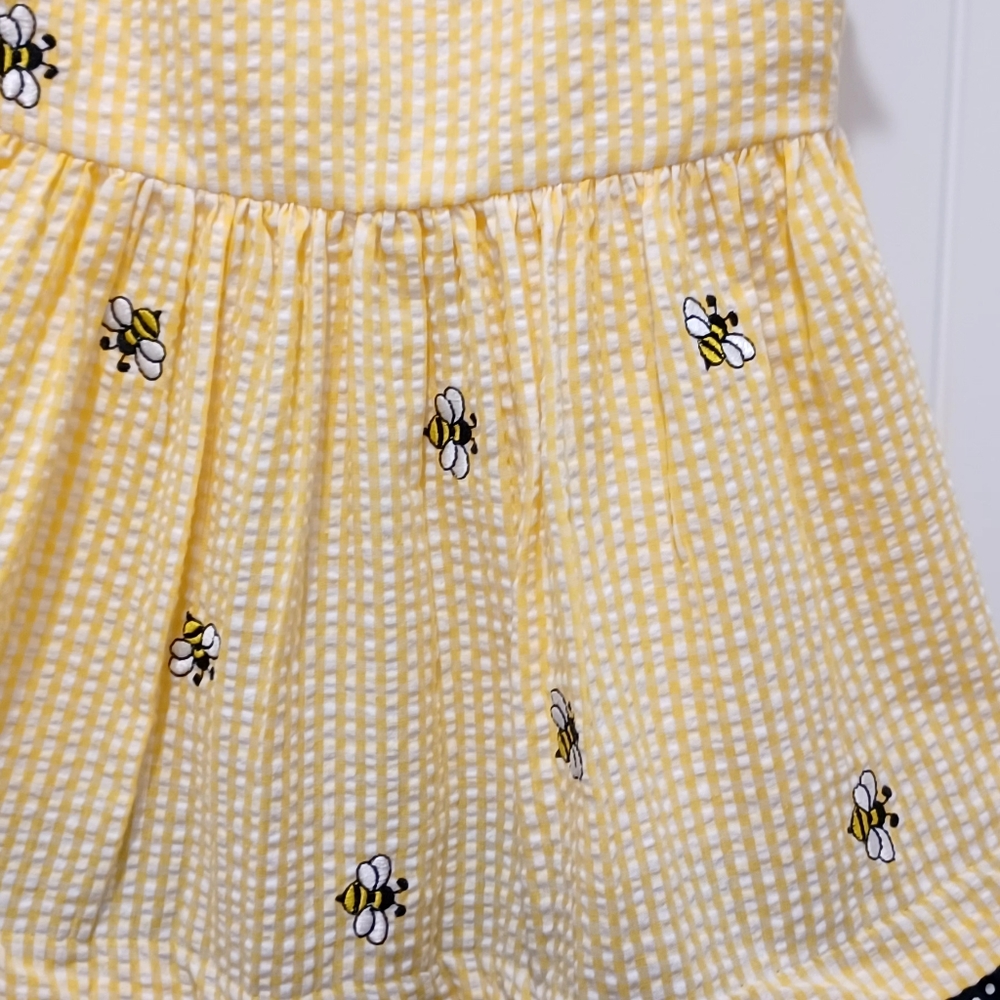 Counting Daisies Sz 2 Seersucker Toddler Sleeveless Dress, Ruffled Collar. #0045 - Picture 2 of 12